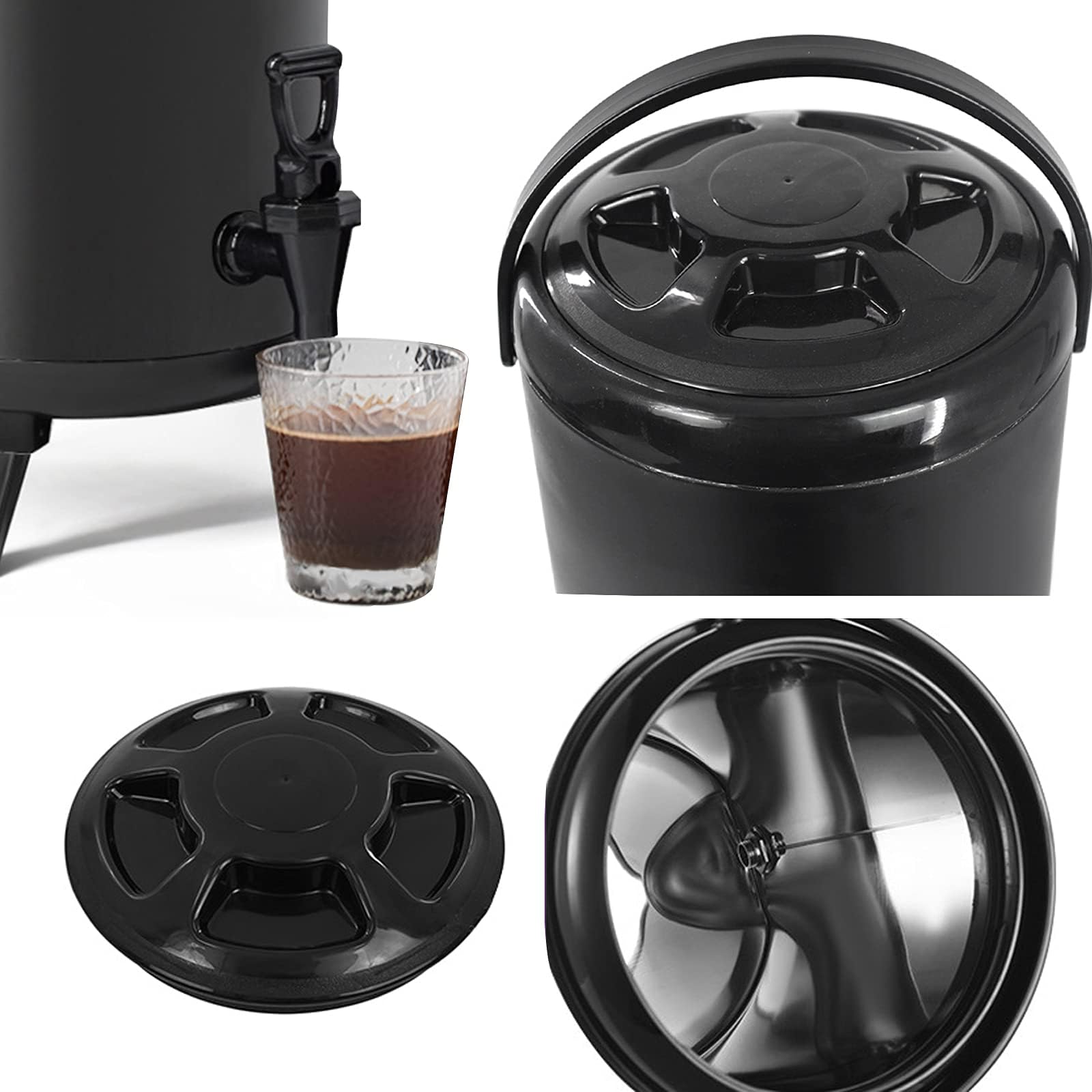 Dispensador de Bebidas de Acero Inoxidable con Aislamiento, Jarra de café Negra con Grifo, dispensador térmico de Leche Caliente y fría para Agua, café, té, Jugo y Leche (12 L)
