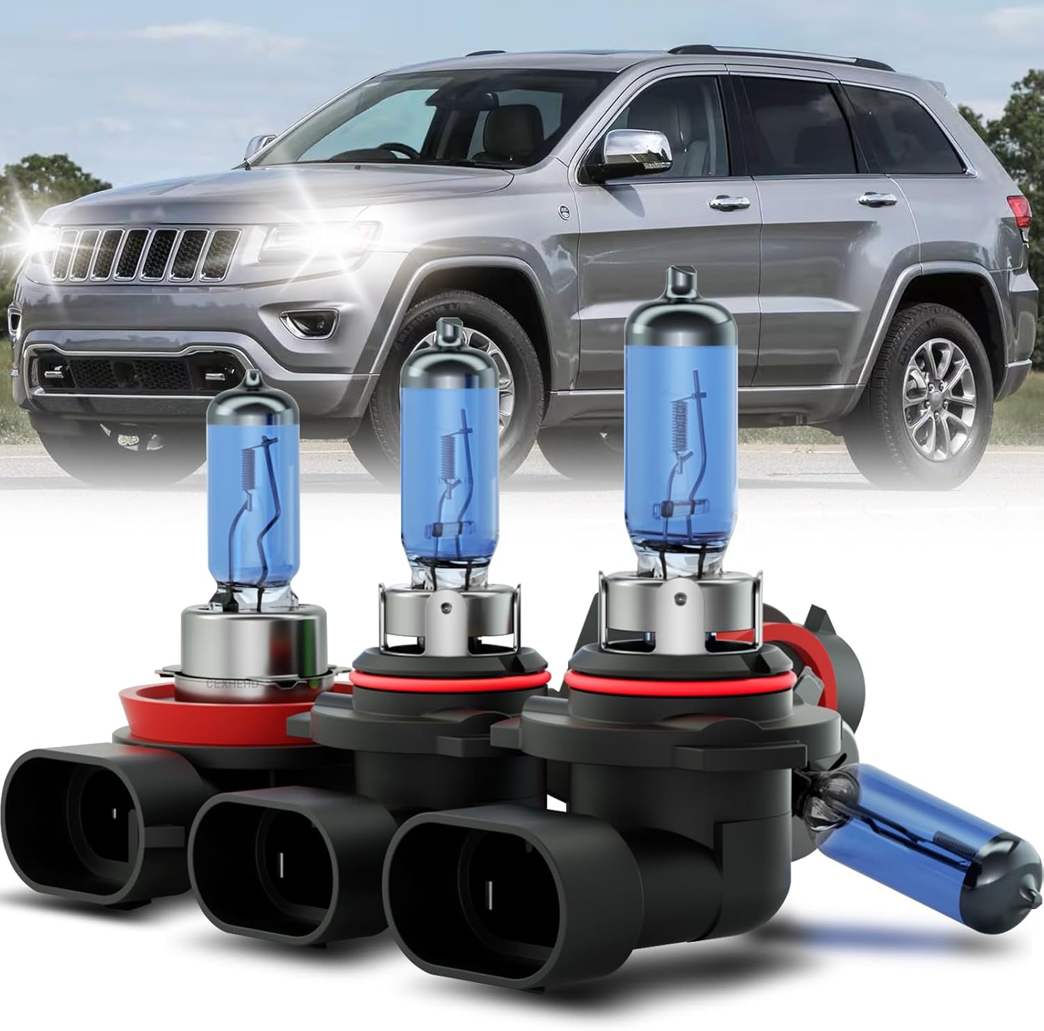 Grand Cherokee Halogen Headlights for 2011-2016 Jeep Grand Cherokee Halogen, 4pcs Super Bright 5000K White High & Low Beam Headlight Blubs Package