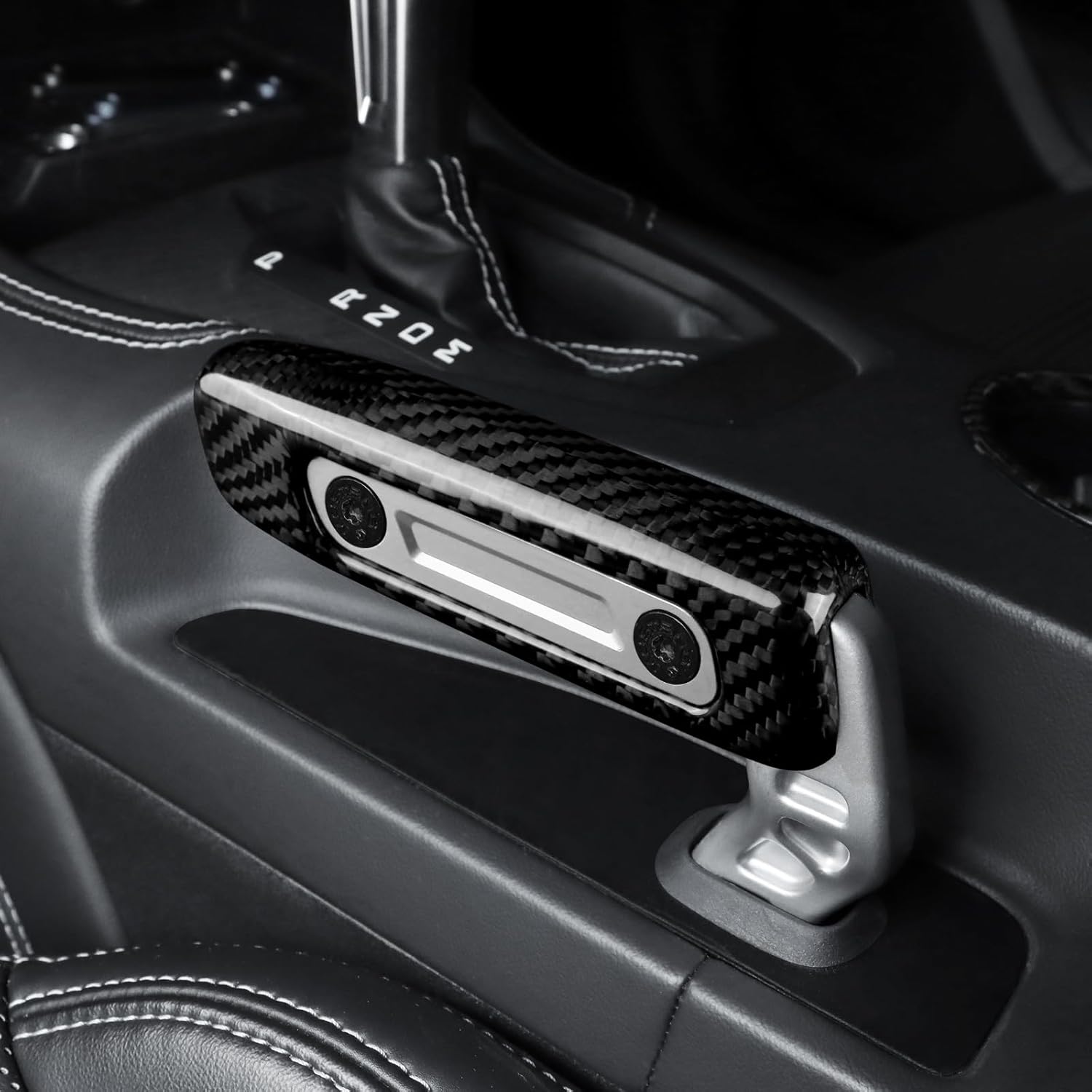 AIRSPEED for 2024 2025 2026 Ford Mustang Parking Brake Handle, Real Carbon Fiber & Aluminum Handle Direct Replacement Parking Brake Lever Racing Style Upgrade Accessories, Silver