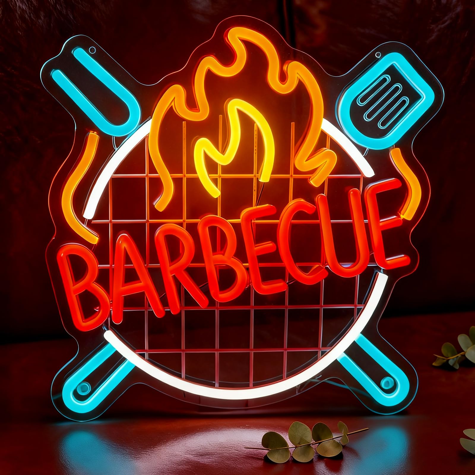 Enseigne Lumineuse Néon BARBECUE, Plaque de Porte BBQ LED USB avec Interrupteur à Intensité Variable pour Décoration Murale Extérieure