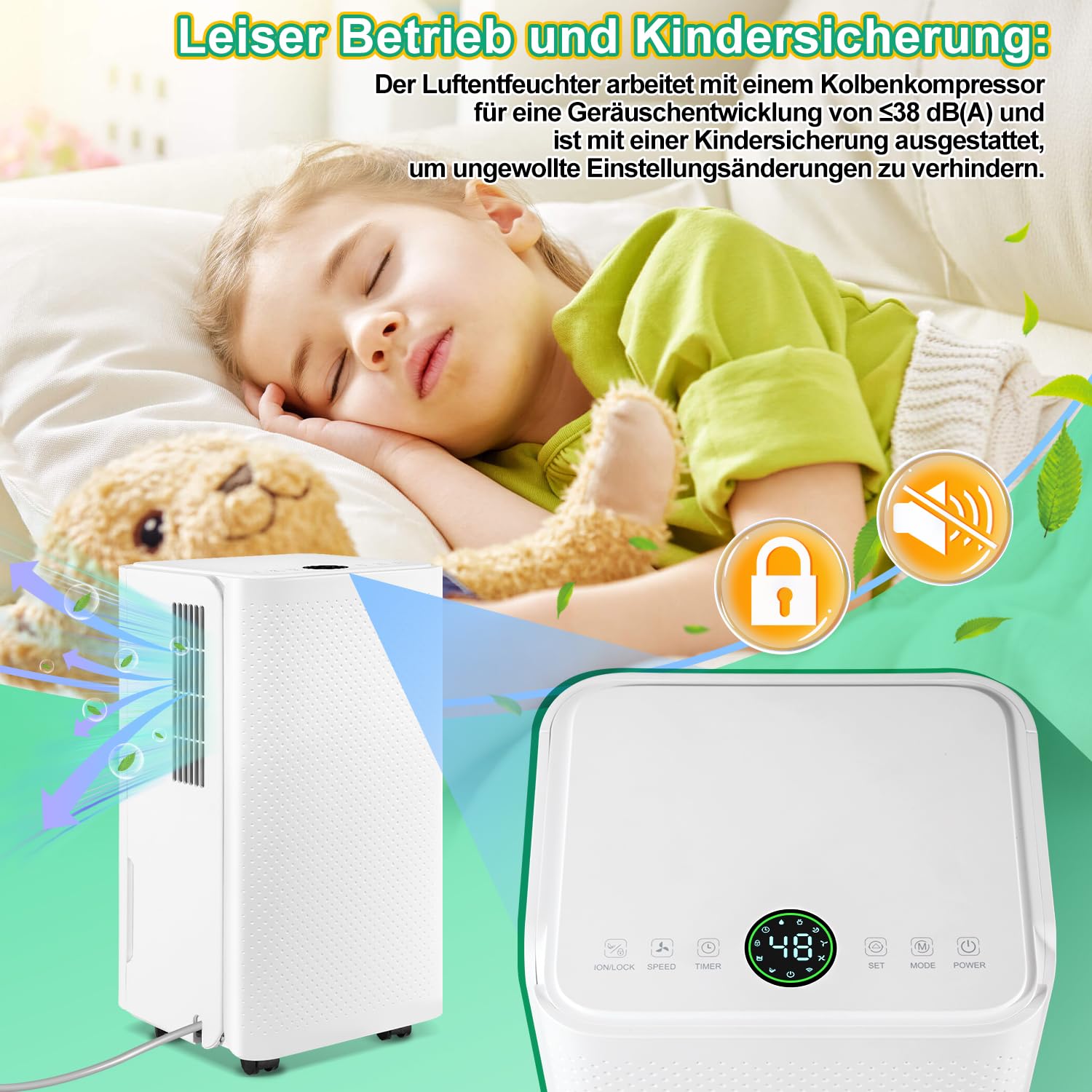 Osuszacz powietrza 16 l w 24 h wydajność osuszania, wielkość pomieszczenia ok. 15-20 m² z wyświetlaczem LED, bardzo cichy, suszenie prania, timer, ochrona przed wilgocią, pleśnią,