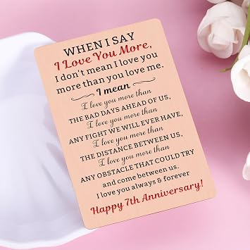 XPENMULBOJA 7 Year Anniversary Cards for Husband Wife, Happy 7th Wedding Anniversary Copper Card for Women Men, 7 Years Married Wallet Card Gift for Fathers Day Cards