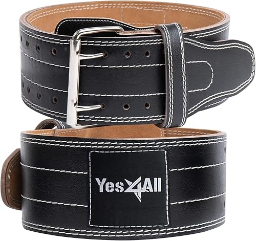 Yes4All Cinturón de cuero para levantamiento de pesas, cinturón de gimnasio de cuero 100% genuino para levantamiento de pesas, sentadillas, peso