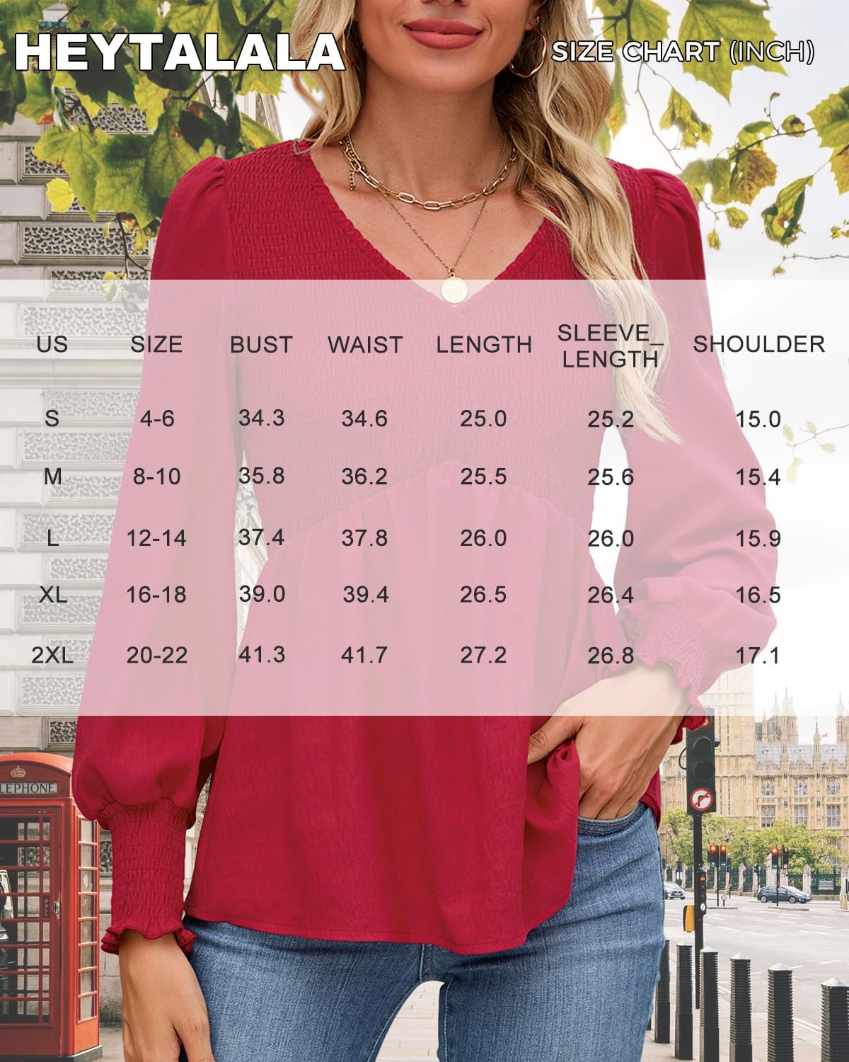 HEYTALALA Womens Long Sleeve Shirts V Neck Peplum Tops Dressy Casual Smocked Babydoll Blouses 2025 Fall Trendy Outfits - Image 7
