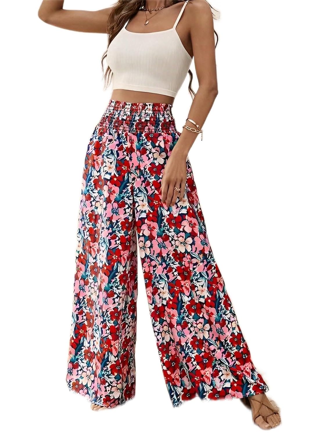 CRYBA Womens Pants Allover Floral Print Wide Leg Pants Pant for Women