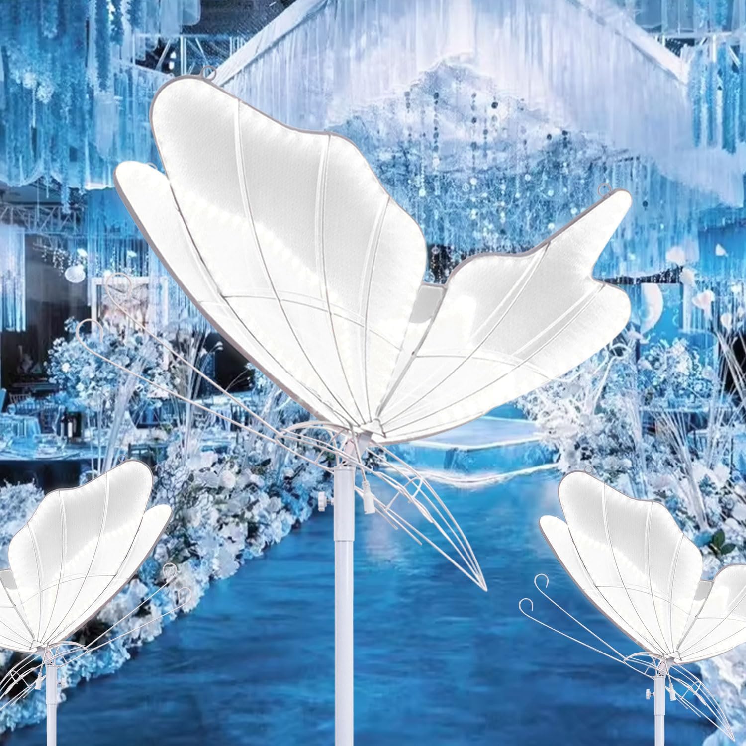 FUHSY Wedding Butterfly Floor Lamp Led Butterfly Lights Decorative Butterfly Lamp White Hanging Butterflies for Ceiling Moving Butterfly Decorations for Wedding Ceremony Birthday Party Stage Events