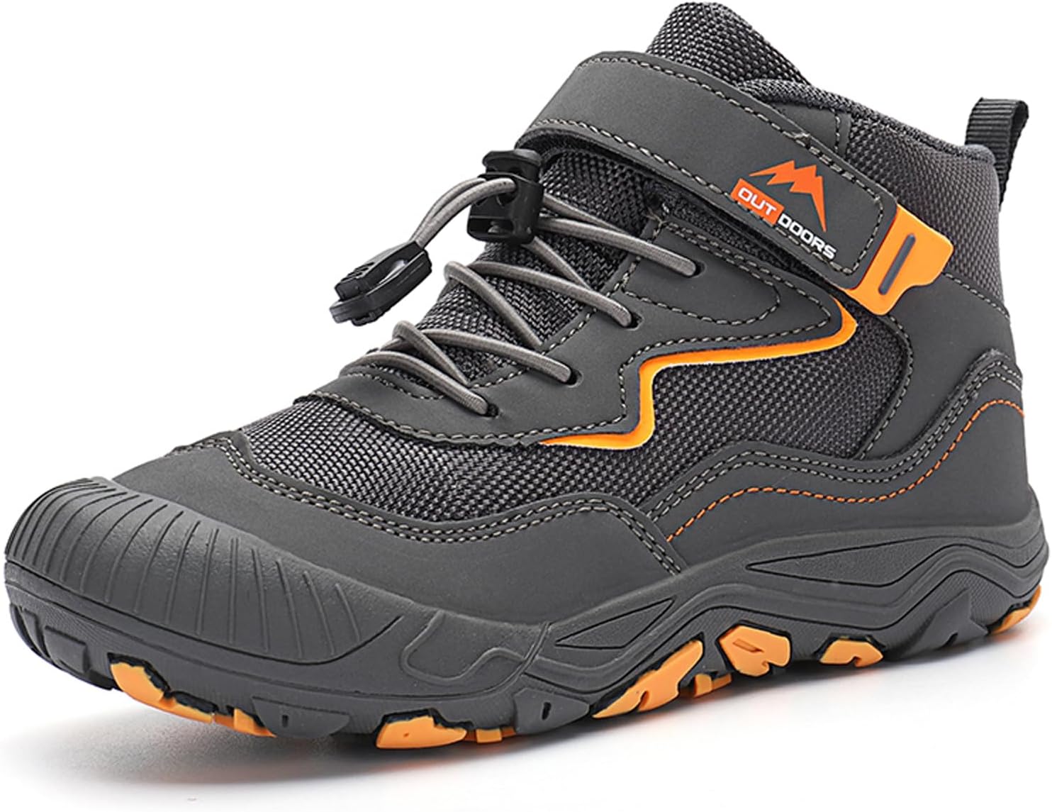 FLIOZY Kids Hiking Boots Boys Girls Mid-Top Water Resistant Non-Slip Breathable Outdoor Sneakers with Anti-Collision Toe and Hook-and-Loop Closure