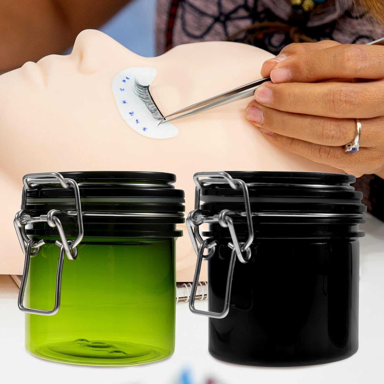2pcs Eyelash Glue Storage Jar Aluminum Alloy PP Holder