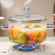 1.5L Glass Pot With Lid, Straight Glass Pot With 2 Handles, Heat Resistant Glass Pan With Lid, For Pasta, Soup, Milk, Tea And Salad (Bear)
