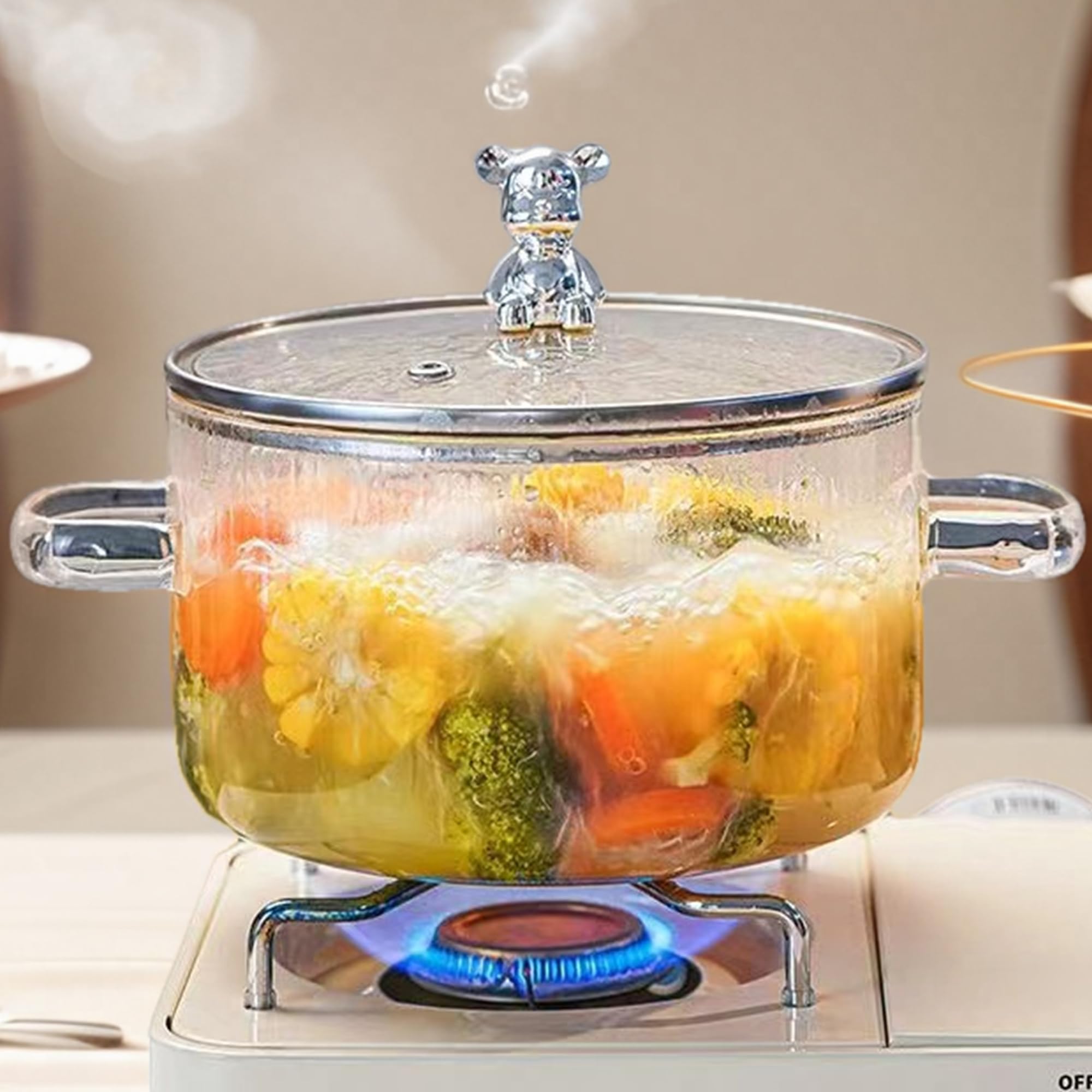 Pentola in vetro da 1,5 l, con coperchio, resistente al calore, in vetro trasparente e padella con coperchio, per pasta, pasta, zuppa, latte, tè e insalata, pentola trasparente (amore)