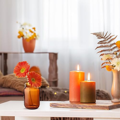 Miniatura 3 de Juego de 6 tarros de vidrio ámbar de 64 onzas, tarros de vidrio para conservas de ámbar en relieve, tarros de fermentación de medio galón con tapas