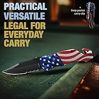 Vista 4 de GOOD WORKER Navaja de bolsillo legal con hoja dentada de 2.95 pulgadas, rompedor de vidrio, cortador de cinturón de seguridad, cuchillos plegables