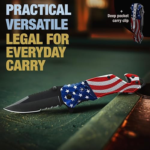 Miniatura 3 de GOOD WORKER Navaja de bolsillo con la bandera estadounidense  Pequeños cuchillos legales para EDC  Regalos patrióticos americanos  Cuchillos