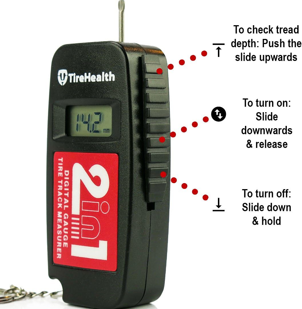 2-in-1 Digital Tire Gauge for Pressure and Tread Depth with Key Chain for Car, Truck, Motorcycle, Bicycle