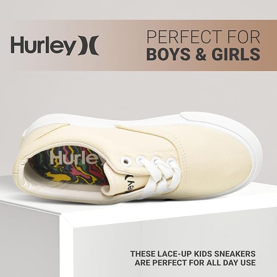 Hurley Marley Kids Lace Up Canvas Sneakers Low Cut Skateboarding Shoes for Kids, Sports Shoes for Boys and Girls
