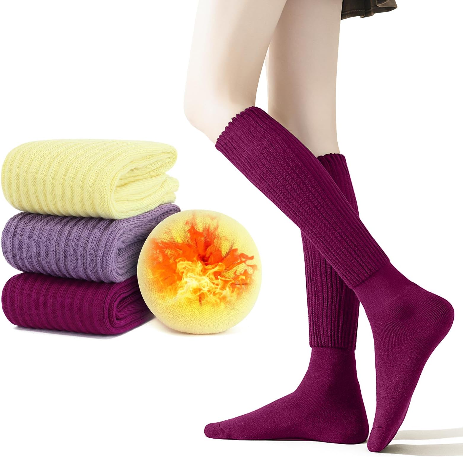 Women's Socks, Winter Socks, Ice Skating Club Favor, Feels Heating in Seconds, Loose Socks, Warm, Cold Protection, Room Socks, Cold Protection, Long Socks, High Socks, Hair Resistant, Warm