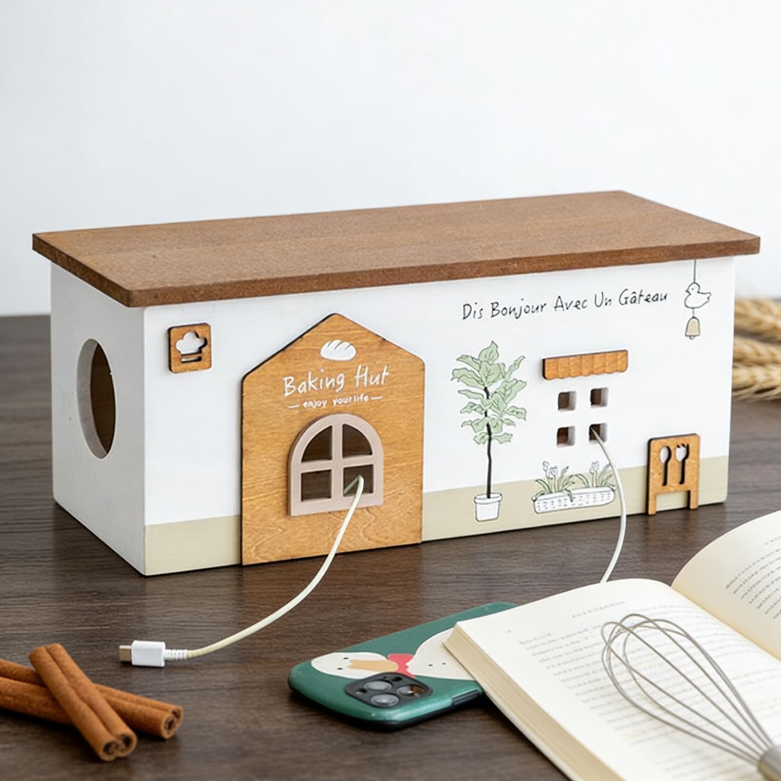 Organizzatore Cavi Cestini Design a Cabina Realizzati in Legno | Porta Fili Elettrici con Scatola Per Viaggi All'aperto Scrivania Fai Da Te Elettronica Garage Telefono TV