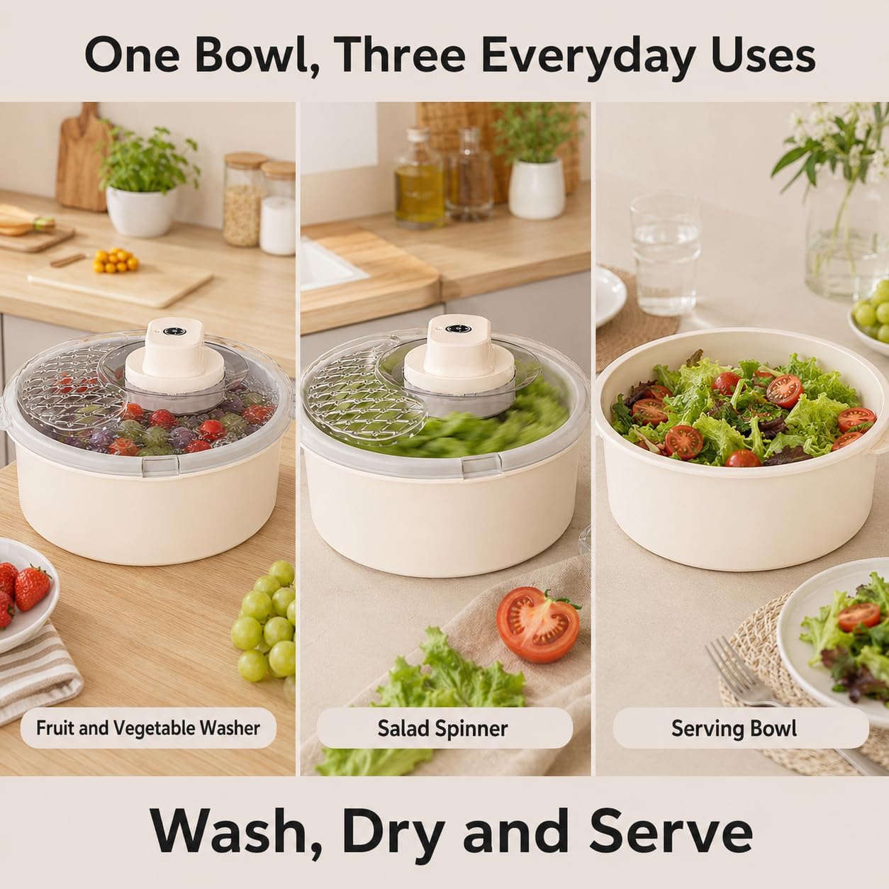 Automatic Fruit Washer, Automatic Fruit and Vegetable Spinner Bowl (White,Electric)