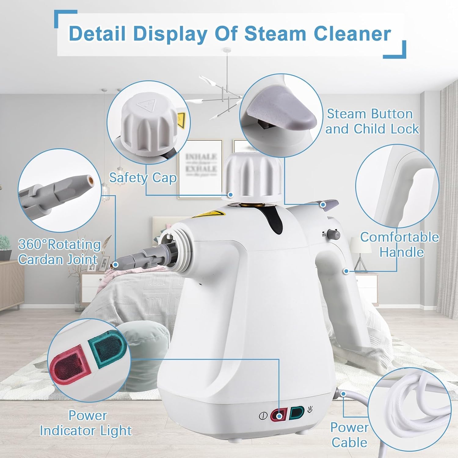 Handheld Steamer, 3bar Portable Steam Cleaners with 11 pcs Accessories, 1050W Multi-Purpose Steam Cleaning