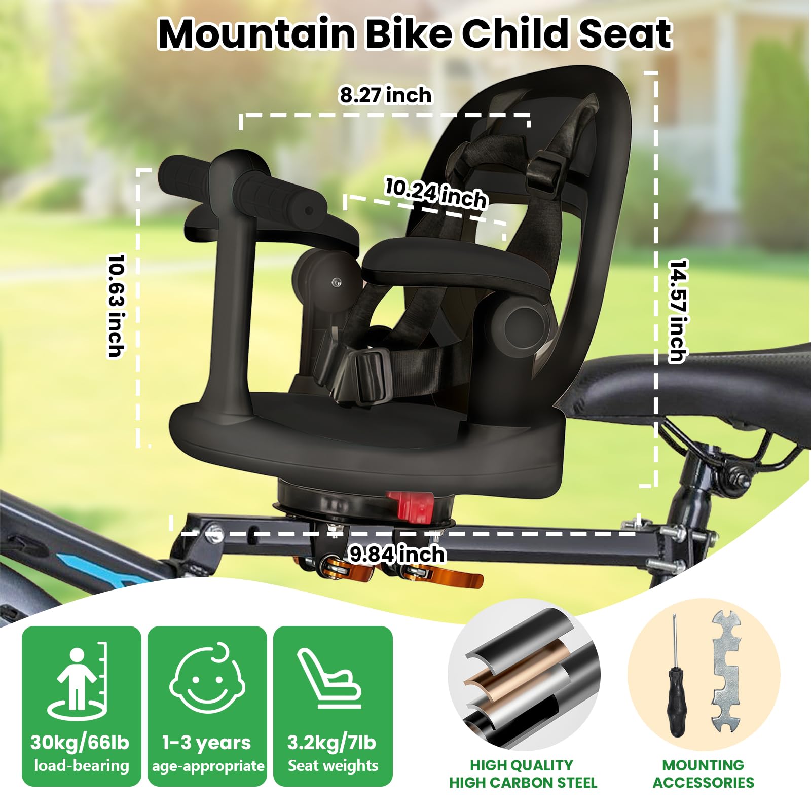 auvstar Asientos De Bicicleta Montados Delanteros para Niños,Asiento Infantil para Bicicleta De Montaña,Infantil Delantero Plegable