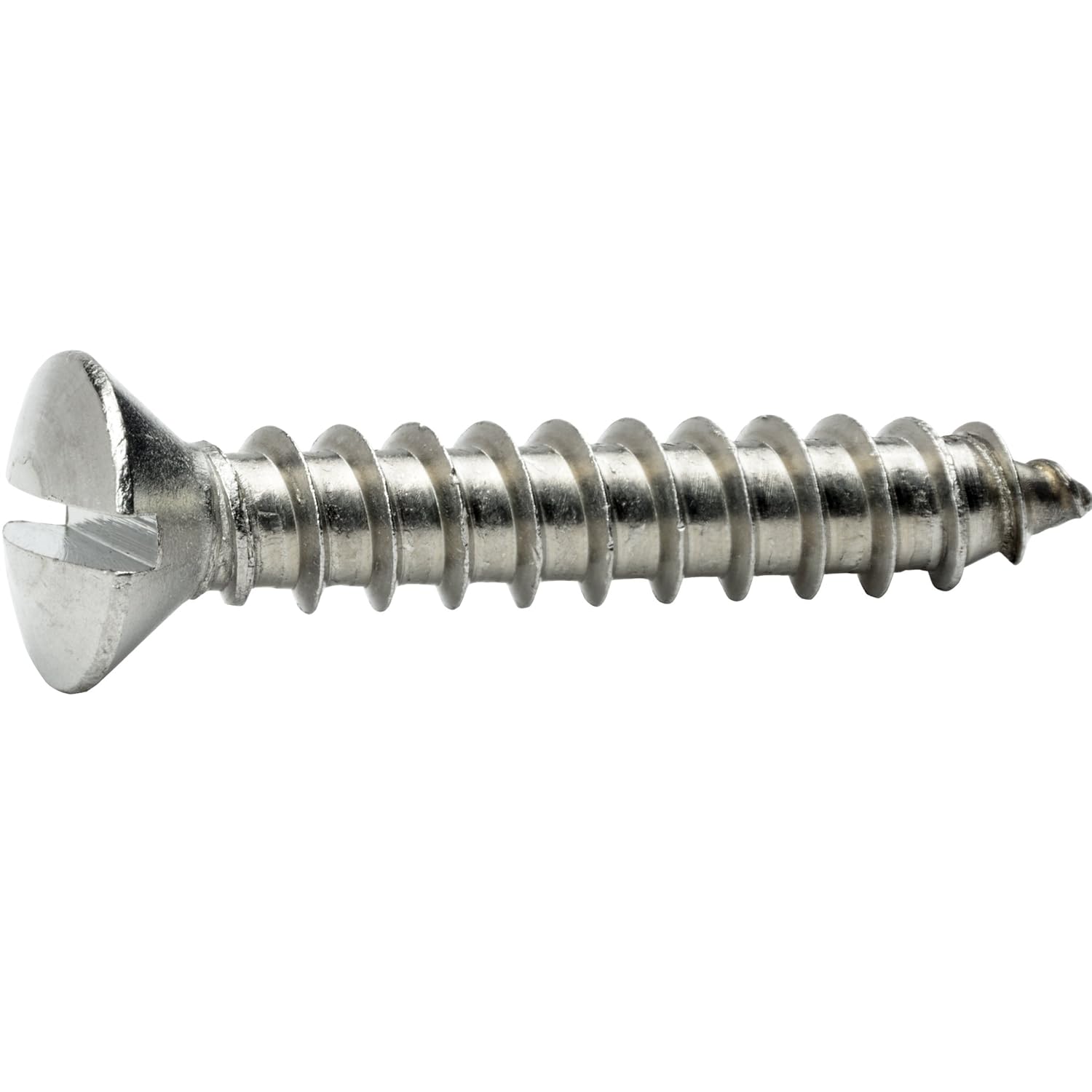 #12 x 2" Oval Head Sheet Metal Screws, Slotted Drive, Stainless Steel 18-8, Fully Threaded, Stainless Steel, Self-Tapping, Quantity 100 by Fastenere