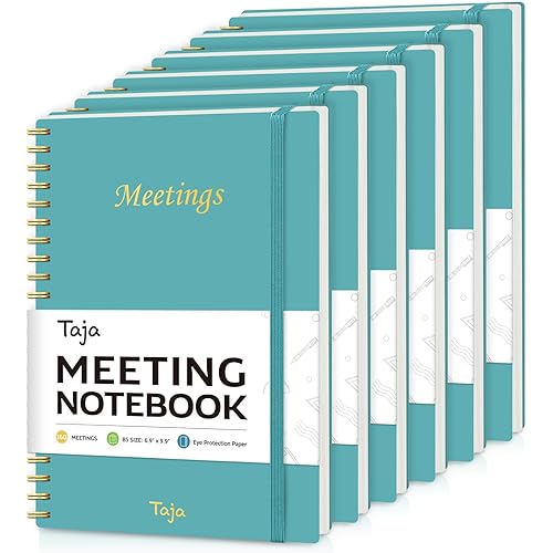 6 Pack of Meeting Notebook for Work Organization - Work Planner Notebook with Action Items, Agenda Planner for Note Taking, 160 Pages (6.9" X 9.9") Project Organizer for Men & Women - Blue