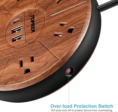 Miniatura 9 de Regleta de alimentación con USB, carga USB-C PD de 20W, cable de extensión de 6.5 pies con 6 salidas, 1 USB-C, 2 USB-A, regleta de alimentación