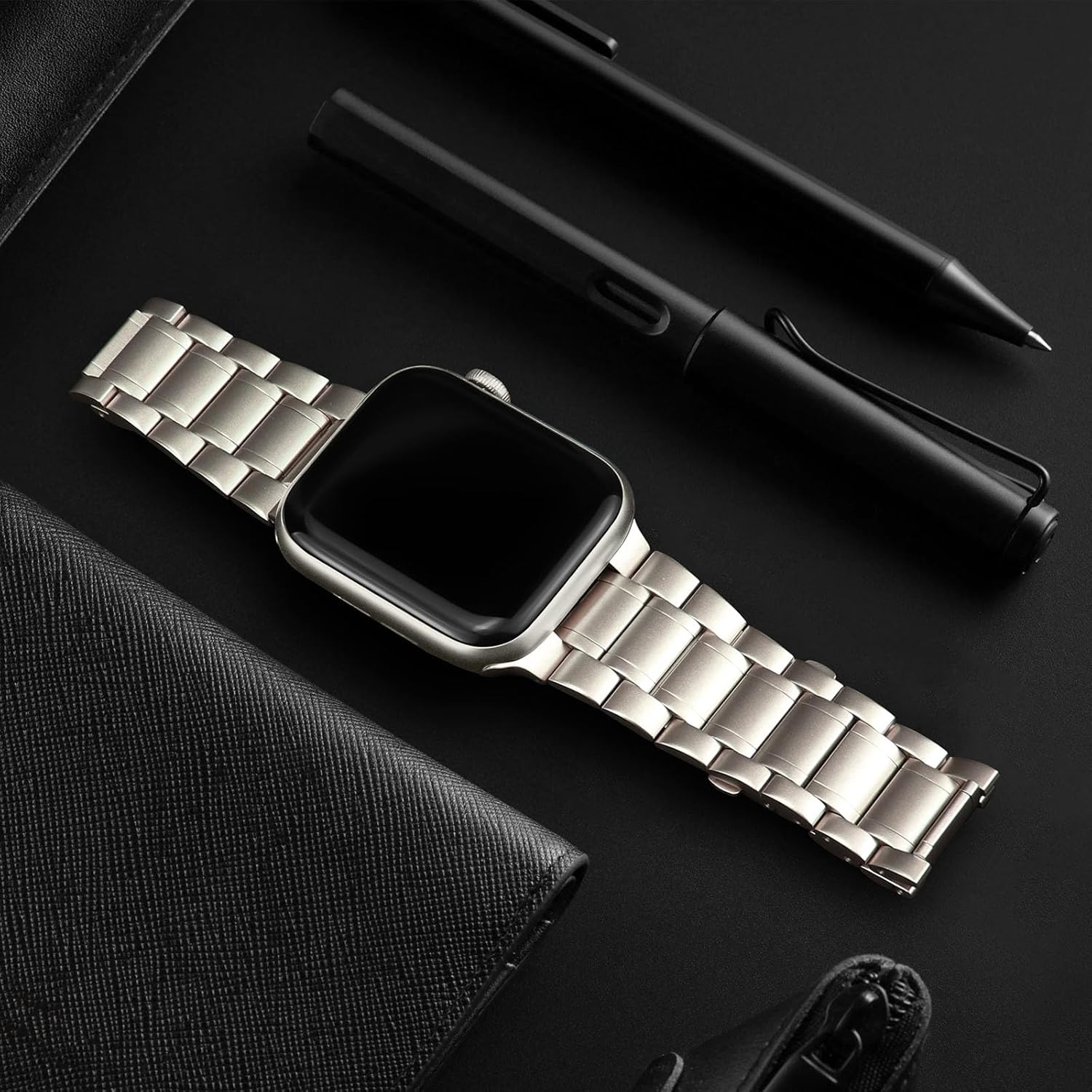 HITZEE Metal Bands Compatible with Apple Watch Band 42mm 41mm 40mm 38mm, Stainless Steel Replacement Men/Women Band Strap Compatible for iWatch SE3 2 1 Series 11 10 9 8 7 6 5 4-1, Starlight - Image 4