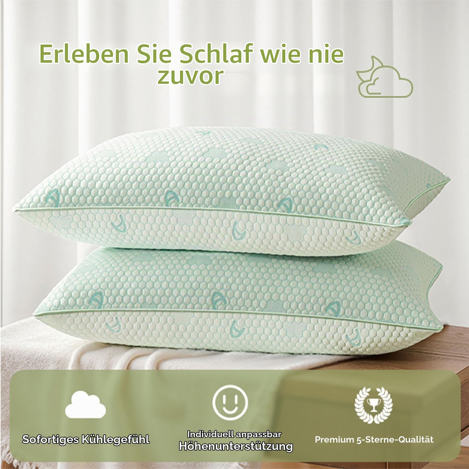 ACCURATEX Kühlendes Memory Foam Kissen 40×80 cm 2er Set, höhenverstellbar | beidseitig kühlend, zerkleinerte Memoryschaum-Füllung, Nacken- & Schulterentlastung, für Rücken- & Bauchschläfer, OEKO-TEX