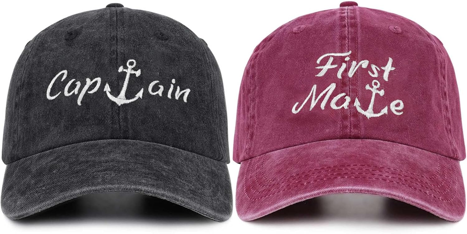 SaryHome Captain Hat & First Mate | Boat Captains Hat Embroidered Matching Baseball Caps | Boat Accessories | Boating Gifts