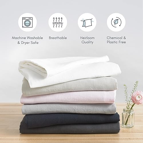 Miniatura 7 de Baloo Manta suave con peso de 12 libras con funda de lino extraíble, manta acolchada de algodón pesado, color blanco, 42 x 72 pulgadas