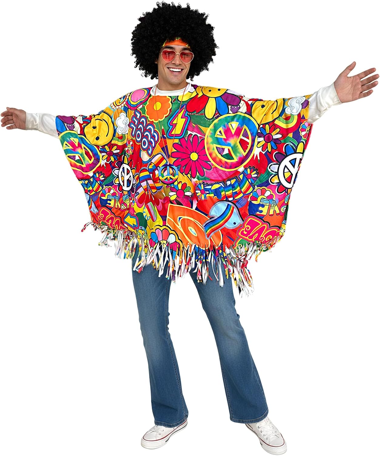 70s Disco Outfits for Women Hippie Costume Women 60s Clothes Halloween Costumes Adult Retro Poncho with Accessories Set