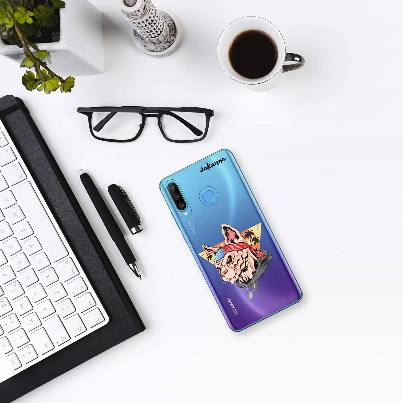 Dakanna Coque Pour [Huawei P30 Pro] En Silicone Souple, Design [Motif De Fleurs Rouges De Style Japonais] Étui Housse En Gel TPU [Fond Transparent