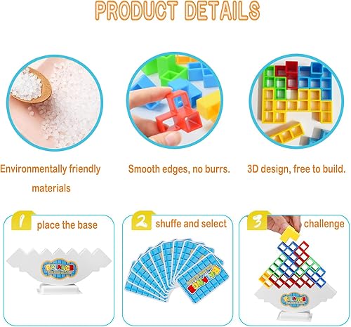 Miniatura 4 de YeeMair 32 juegos de torre Tetra, juego de mesa de equilibrio de ataque de pila para niños y adultos, bloques de construcción de equipos, juguetes