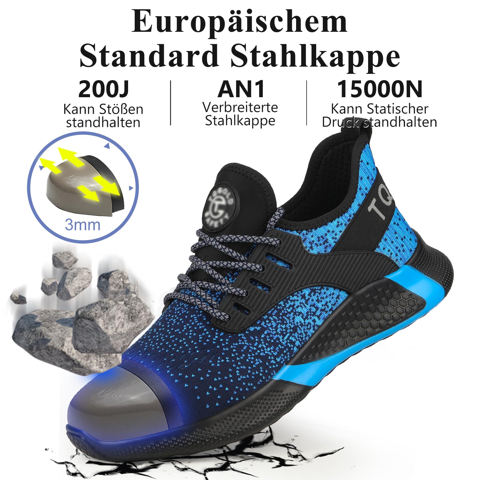 AONETIGER Buty ochronne dla mężczyzn i kobiet, lekkie buty robocze, stalowy nosek, sportowe, oddychające, antypoślizgowe, 8195 niebieski, 47 EU