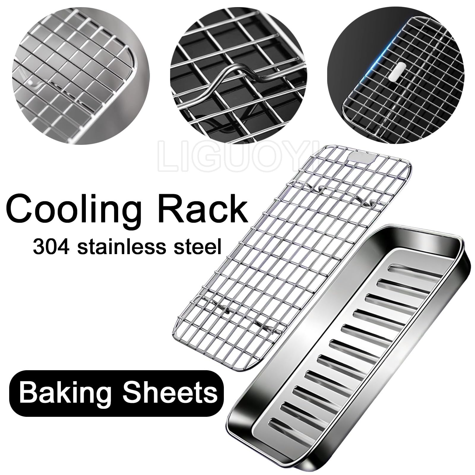Bandeja Rectangular para Horno Tostador, Antiadherente, de Acero Inoxidable, con Rejilla de enfriamiento, Resistente al Calor, Bandeja de Metal Resistente a la deformación (320 x 2