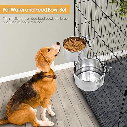 Miniatura 3 de 2 Piezas Cuencos Grandes de Comida y Agua para Mascotas Perros para Jaula de Acero Inoxidable Antiderrames Colgantes para Perrera para Gatos con