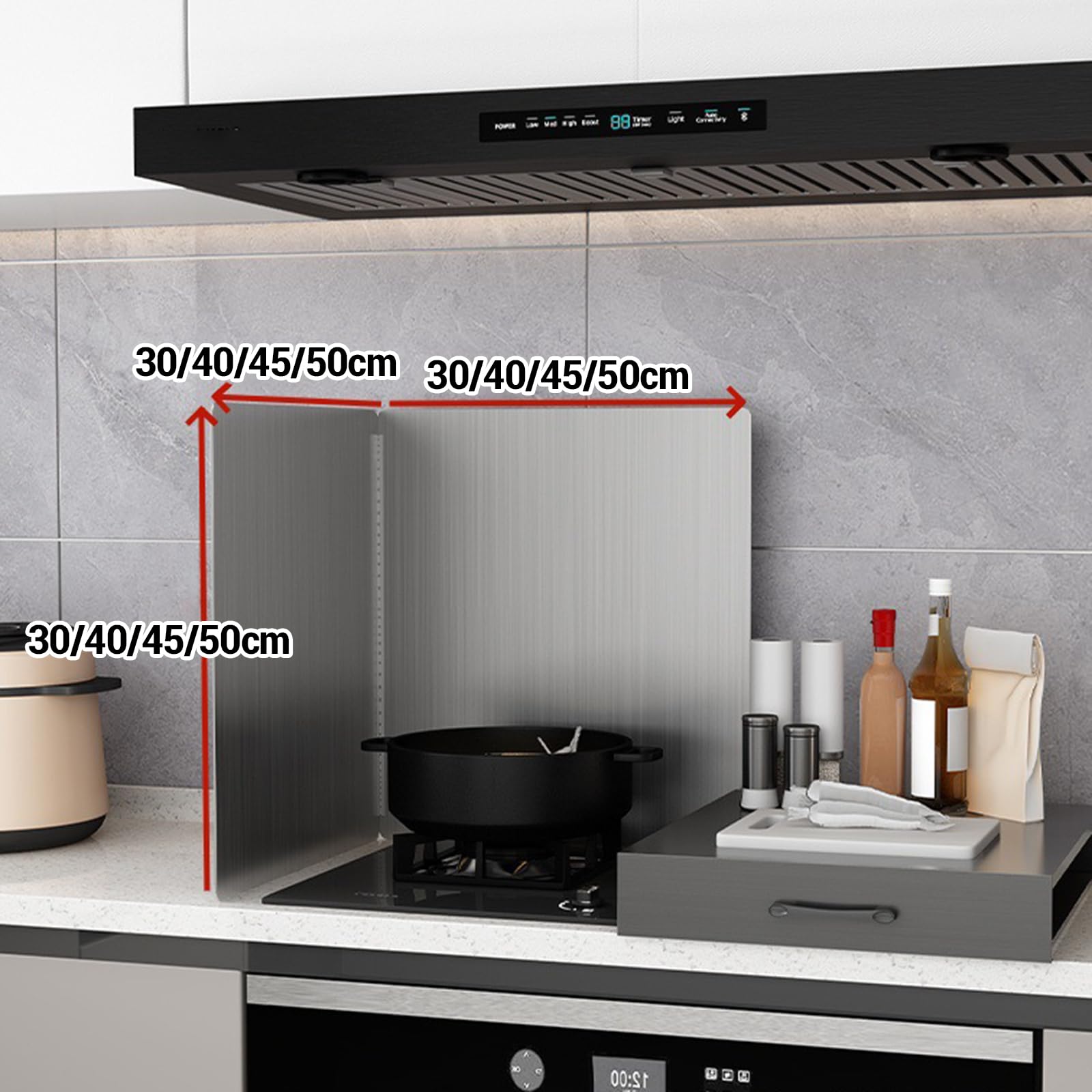 Cuisine Reglable Plaque Anti Projection,Protection D'éCran pour CuisinièRe,CréDence De Cuisine INOX Brossé,Facile à Utiliser,Aux Plaques De Cuisson,Aux éTablis