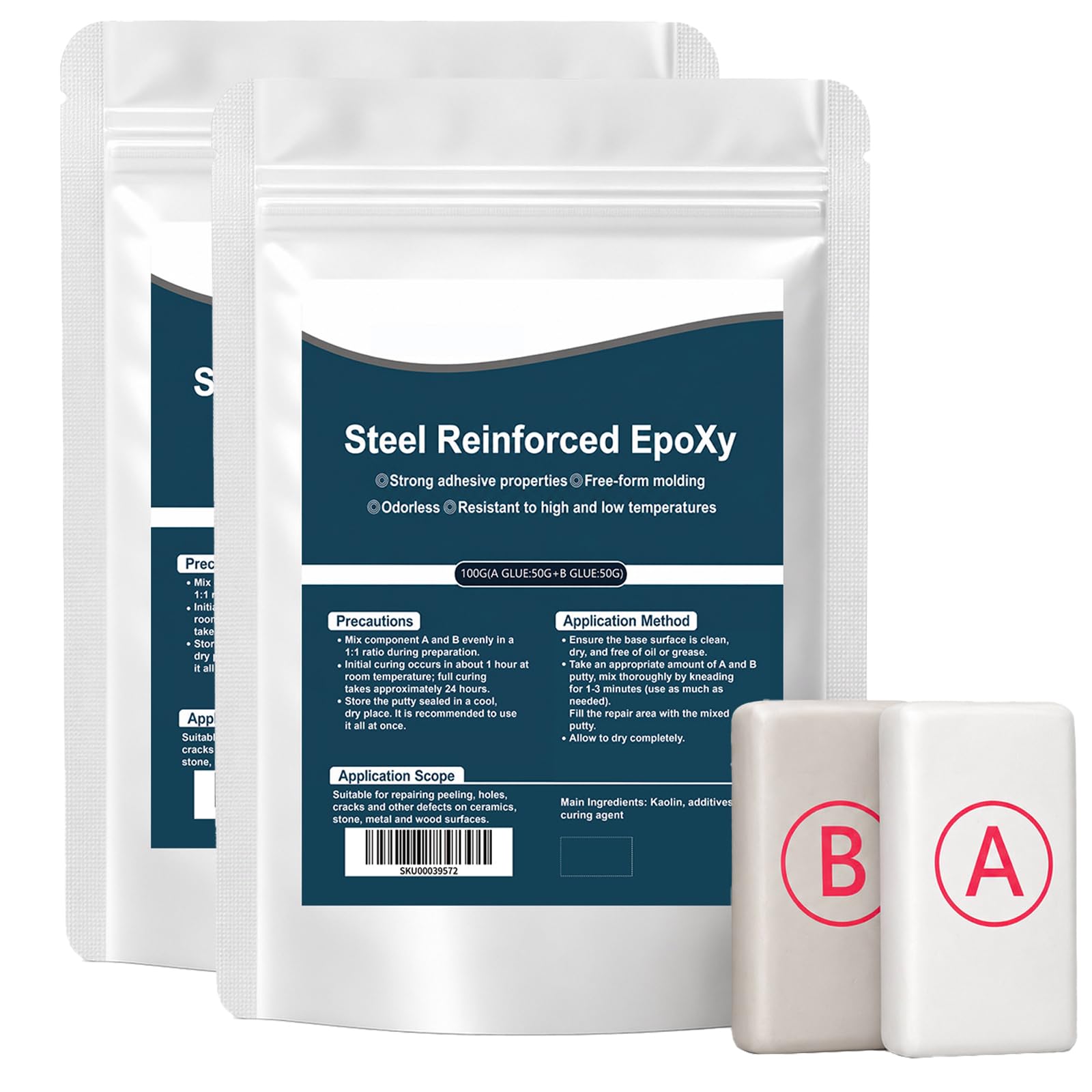 2PCS Steel Reinforced Epoxy Putty,Waterproof Heat-Resistant Epoxy Putty Repair Kit,AB Two-Part Epoxy Clay All Purpose Filler for Metal Wood Tile Ceramics for Bonding Repairing Sculpting