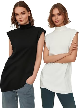 Trendyol Women Hijab Clothing Fitted Basic Standing Collar Knitted Modest Tunic