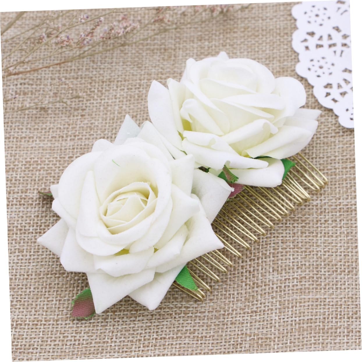 FRCOLOR Rose Flower Hair Comb Floral Hair Accessory for Women Girls Wedding Bridal Headpiece Beige Elegant Ornament for Parties - Image 2