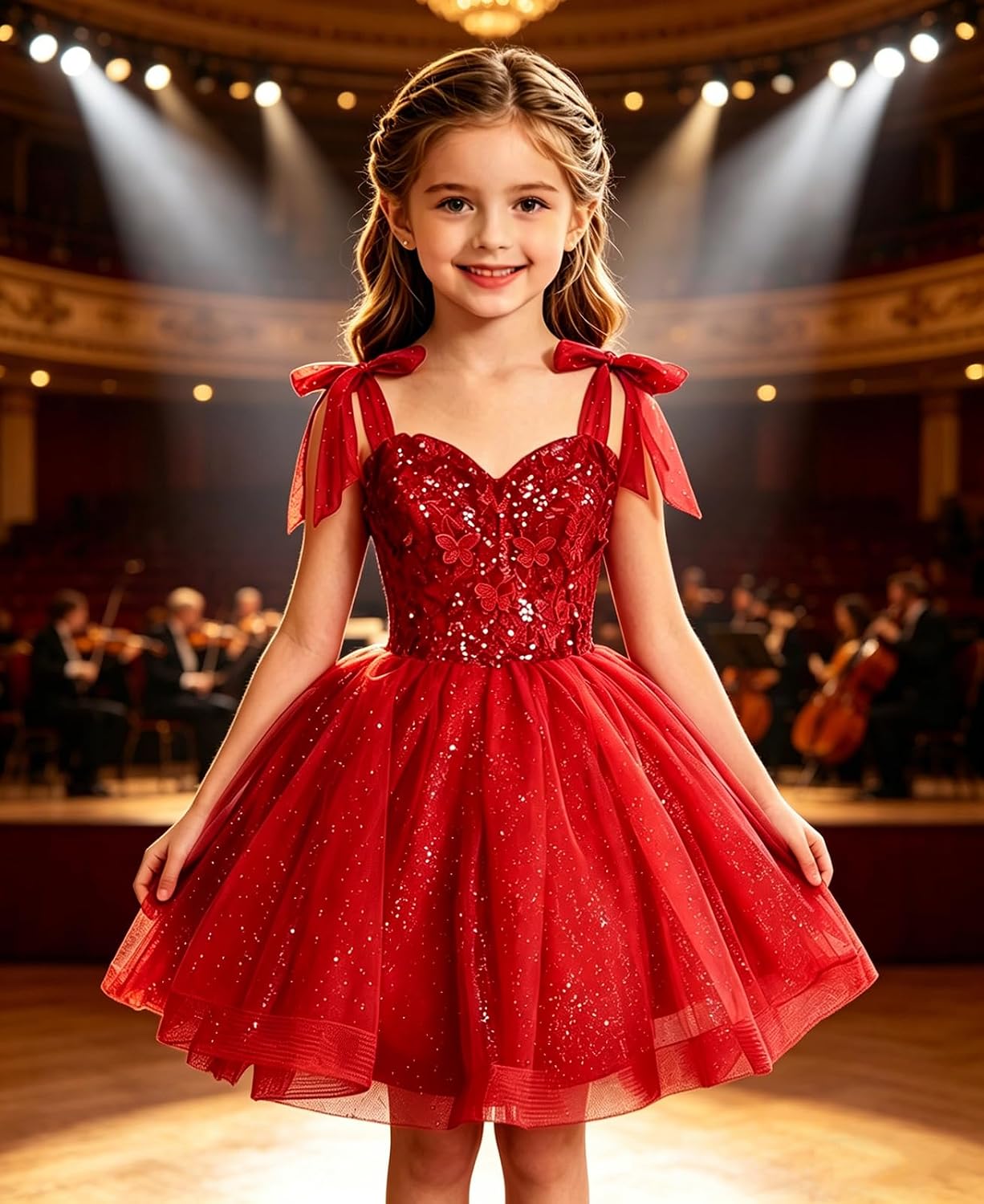 Tulle Flower Girl Dress Short 3D Butterfly Sparkly Appliques Princess Pageant Birthday Party for Girls