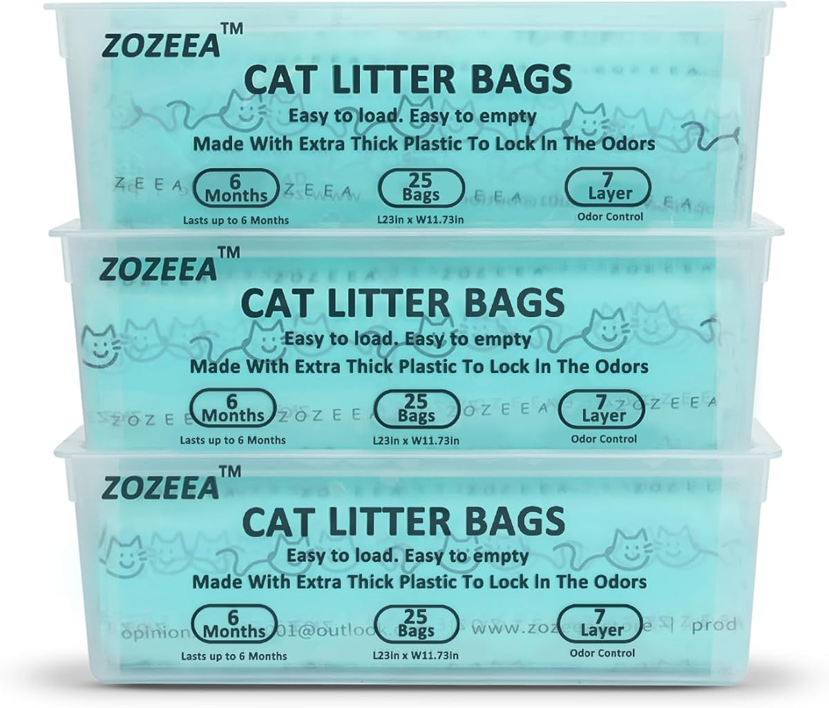 3 Pack Cat Litter Refill Bags for Easy Roll Litter Bin | 7-Layer Odor Control, Extra Thick & Leak-Proof, 75 Count Bags Long Lasting Cat Bag Cartridge, Easy Tear Design