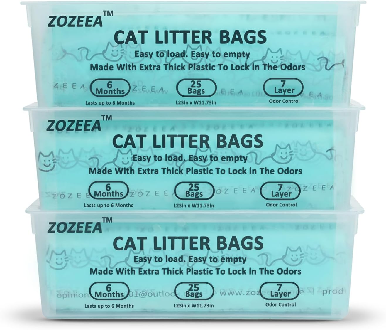 Upgraded 3 Pack Cat Litter Refill Bags Compatible with Genie Easy Roll Litter Bin, Enhanced Odor Control, Extra Thickness & Leak-Proof, 75 Count Bags Long Lasting Cat Bag Cartridge