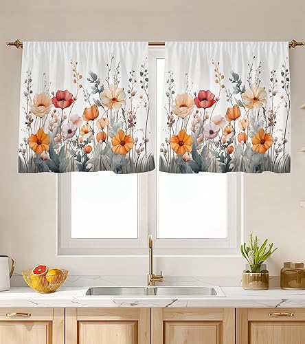 Miniatura 39 de Cortinas de Cocina (2 Piezas) Sobre el Fregadero para Ventana de Baño Café Sótano Cortinas para Cocina Granja Cortina Corta Mini Flor Abeja Verano