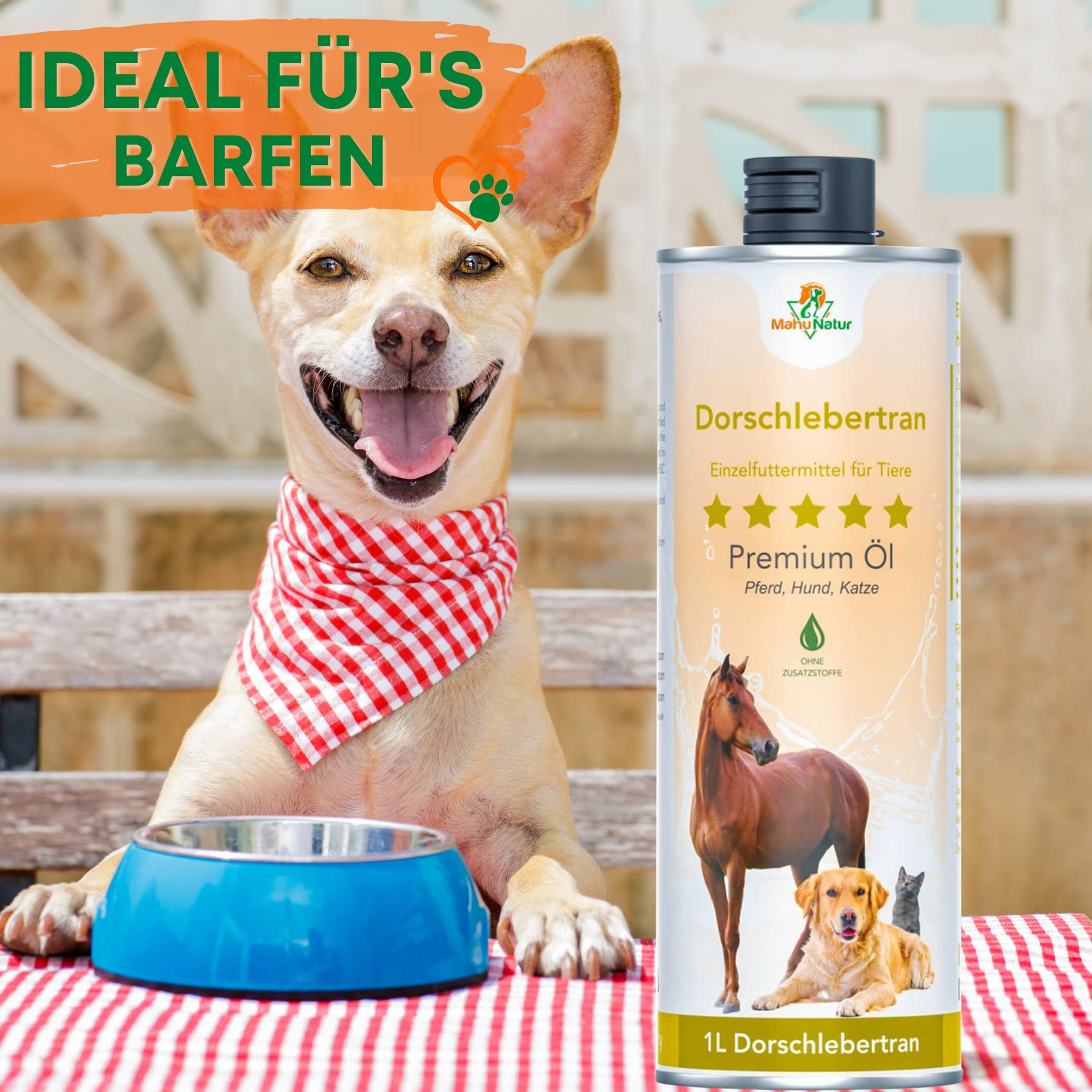 Dorschlebertran Für Hunde & Katzen 1 Liter I Natürlicher Barf Öl Zusatz - Dorschöl Für Hunde Mit Viel Omega 3 (EPA + DHA) & Vitaminen I In Recyclebarer Dose
