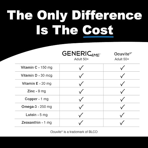 Miniatura 2 de Generic4ME Fórmula de salud ocular 50 Plus para adultos, incluye 5 mg de luteína, 1 mg de zeaxantina, 250 mg de omega-3, 9 mg de zinc, 150 mg de