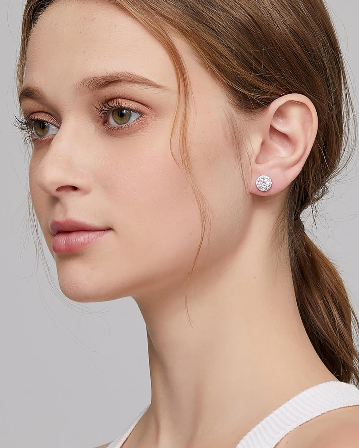 Halo Stud Earrings 925 Sterling Silver Cubic Zirconia Halo Earrings for Women/Men - Image 2