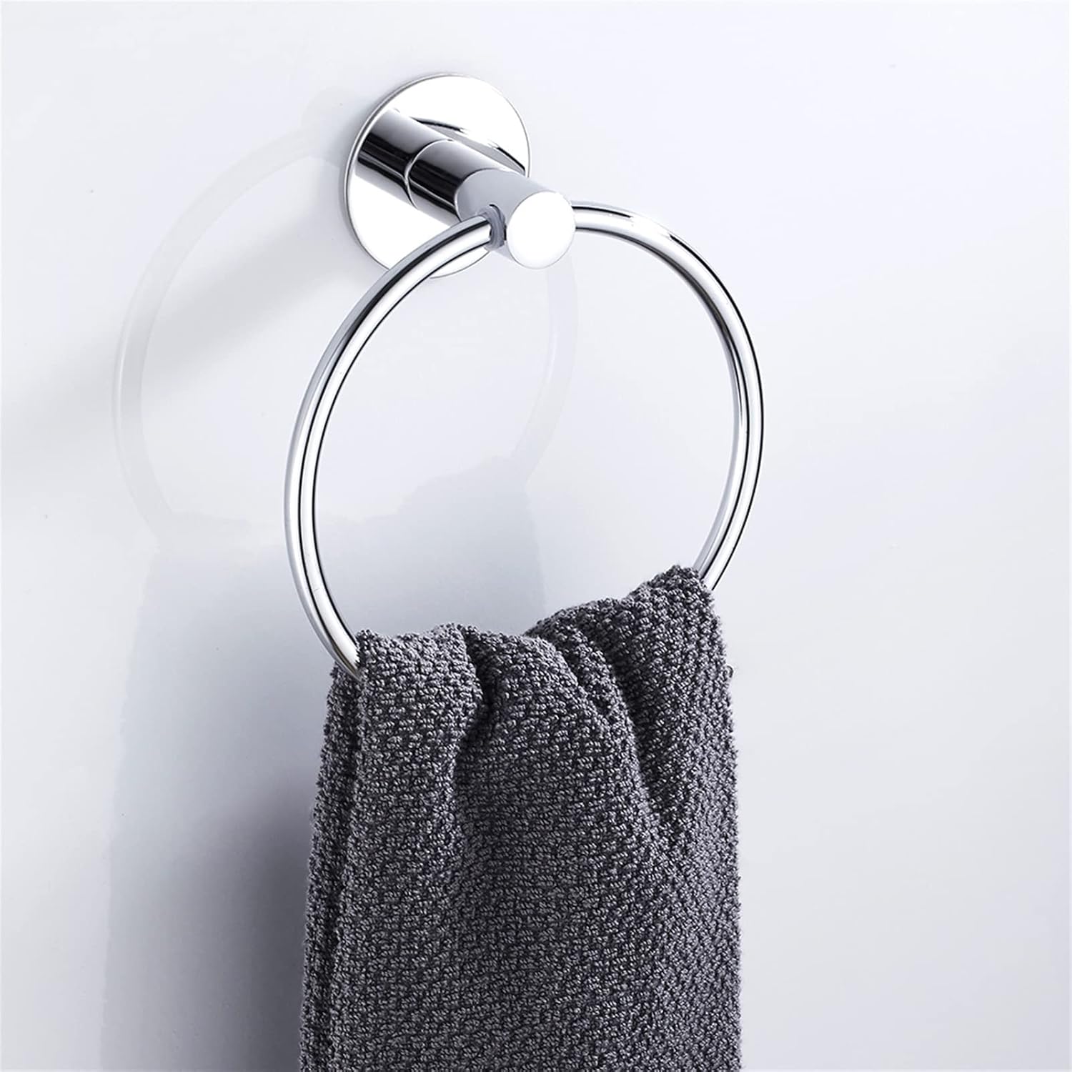 Self Adhesive Towel Rings Stainless Steel Round Bathroom Towels Holder Wall Mounted Hand Towel Rails for Kitchen Bath Room Towel bar(A Square seat Silver)
