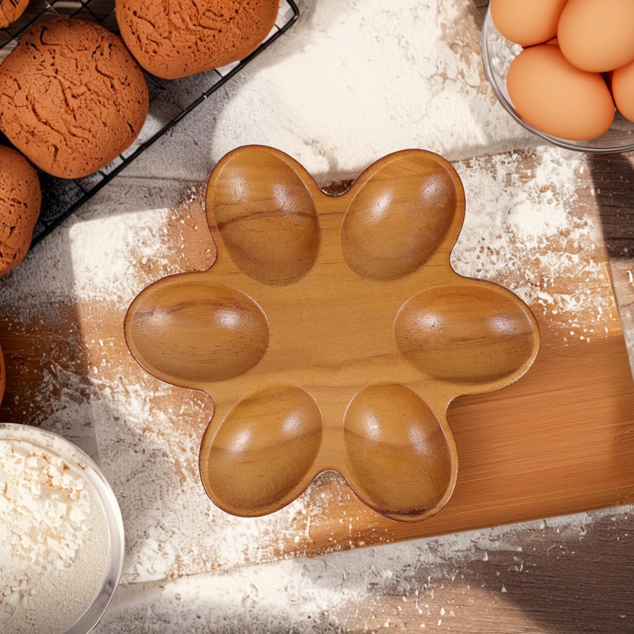 VOSAREA Wooden Egg Tray Wood Deviled Egg Platter Wood Serving Dish Platter for Kitchen Storage Elegant for Countertop and Fridge Use